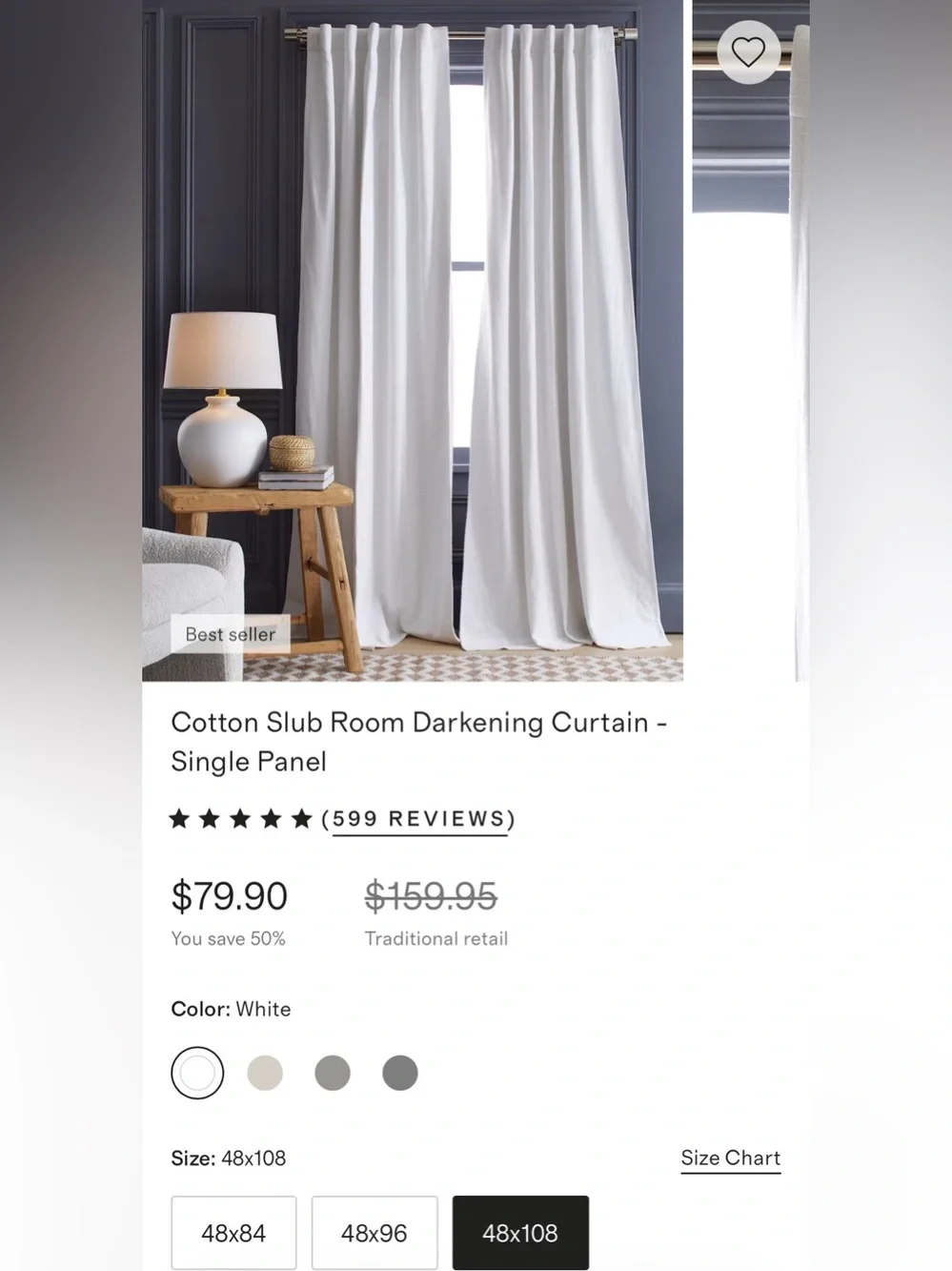 NEW Quince Cotton Slub Room Darkening Curtain - Single Panel (White) 48 X 108